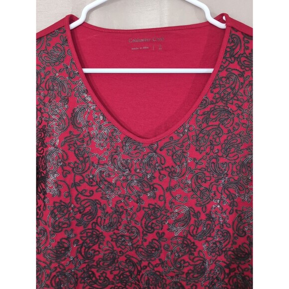 Coldwater Creek Women's Size SMALL Red & Black All Over Sequin V-Neck Top Gothic - Picture 10 of 11